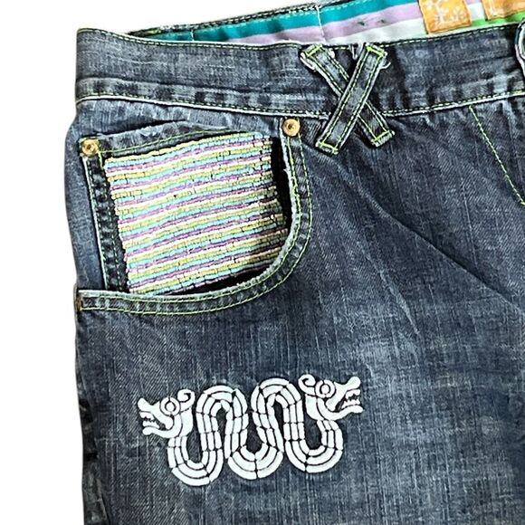 LRG Jeans Size 40 Baggy Hip Hop Streetwear Retro Denim Beaded Embroidered - Picture 2 of 14